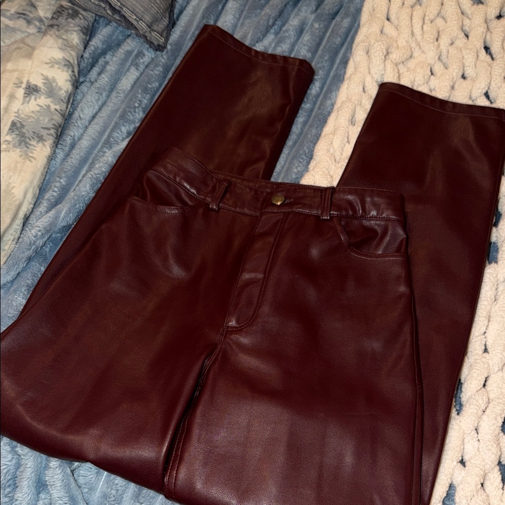 Dynamite Wine Faux Leather High-Waist Pants